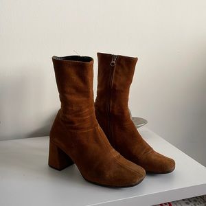 Camel Suede Heel Booties